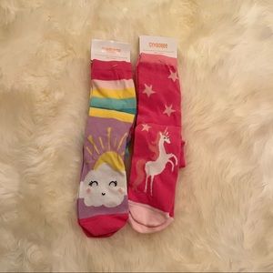 Girls Pink Rainbow Unicorn Long Socks Size L (10-12) Pack of 2